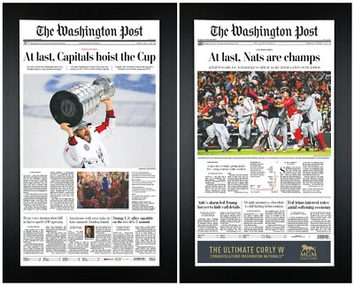 Washington Capitals & The Nationals Championship Newspaper Art Prints Framed! - Image 1 of 3
