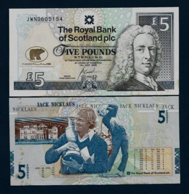 SCOTLAND 5 POUNDS P-365 2005 NICKLAUS GOLF BEAR COMMEMORATIVE UNC* TONE BANKNOTE - Image 1 of 3