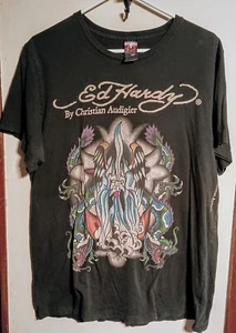 Vintage Ed Hardy Crazy Angel Of Death W Sword Christian Audigier T-shirt Xl Y2K - Picture 1 of 3