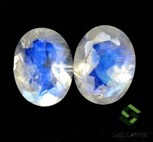 Certified Natural Rainbow Moonstone Oval Cut Pair 9x7 mm 3.10 Cts Loose Gemstone - Picture 1 of 6