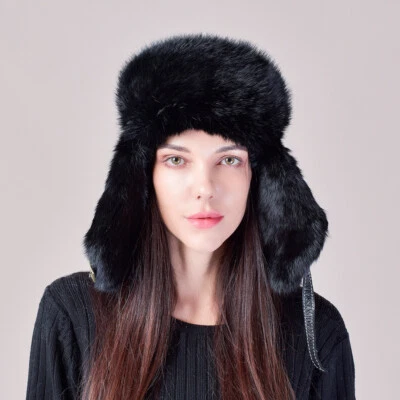 Women Winter Warmer Real Rabbit Fur Russian Ear Cap Ushanka Cossack Ski Outdoor - Image 1 of 4