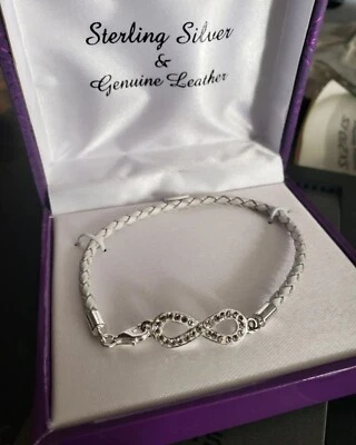 Pulsera Infinity Plata de Ley 925 y Pulsera de Cuero Trenzado con Caja de Regalo Foto 1 de 3