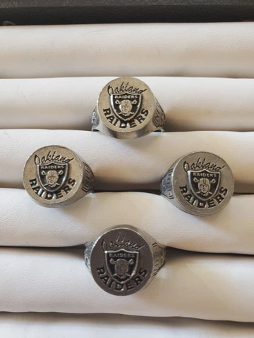 OAKLAND RAIDERS HAND PAINTED  PEWTER RINGS WITH TEAM LOGO--- 4 size 13 NEW Cover