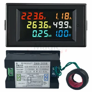 Amplificador digital de CA 80-300V voltímetro amplificador de voltios potencia factor de frecuencia kWh 100A CT - Imagen 1 de 5