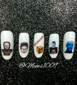 Hellraiser Arte en uñas (calcomanías de agua) Calcomanías de cabeza de pasador Película de terror Arte en uñas - Imagen 1 de 2