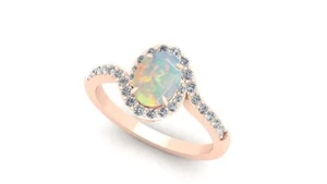 Bridal Band Fine Birthday Engagement Ring 14k Gold Opalite Diamond - Picture 1 of 5