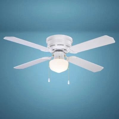 42" White Indoor Ceiling Fan Flush Mount 4 Blade Traditional LED Glass Shade - Image 1 of 4