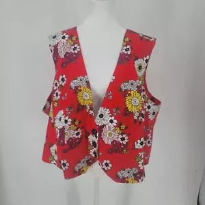 Modcloth Splash Of Inspiration Red Floral Vest 3 Button Women's Size 4X - Picture 1 of 8
