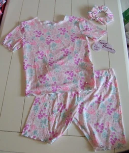 Sweet Dreams by Young Hearts 3 Pc Pink Shirt Shorts & Hair Scrunchie Pajamas 10 - Picture 1 of 4