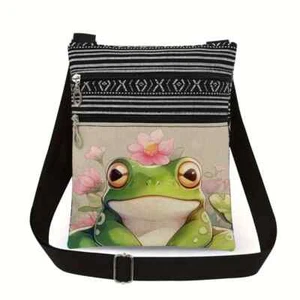 Bag Crossbody Frog Print Shoulder Bag Double Zippered Portable "Free Cardholder" - Picture 1 of 12
