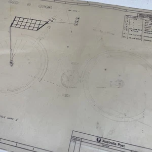 ORIGINAL VINTAGE RETRO Australia Post Technical Bicycle GPO Drawing Plan Carrier - Bild 1 von 9