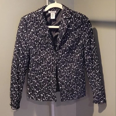 Chaqueta Blazer Laura Ashley Vintage Bordada, Talla S, Blanco y Negro Foto 1 de 4