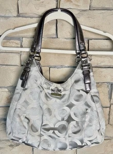 COACH Madison Sateen Shoulder Bag Purse Double Handle Silver/Gray EUC - Picture 1 of 9
