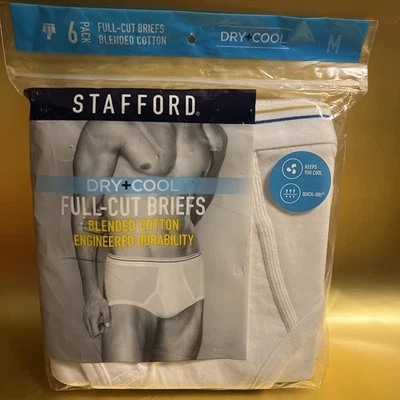 Paquete de 6 calzoncillos de corte completo STAFFORD Dry+Cool para hombre mezclados de algodón talla MED BLANCO Foto 1 de 4