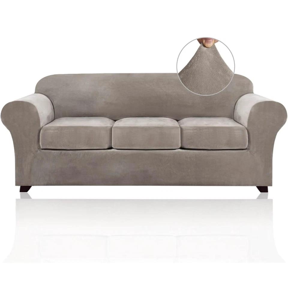 Fundas de sofá de terciopelo para sofá suaves de 4 piezas fundas de sofá para sofá de 3 cojines S... Foto 1 de 4