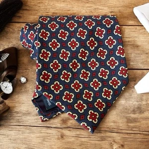 VINTAGE POLO RALPH LAUREN MEDAILLON FOULARD ROT MARINEBLAU KRAWATTE HERGESTELLT IN USA - Bild 1 von 16