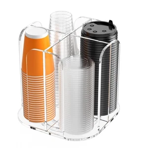 Dispensador de tazas de acrílico giratorio de 4 compartimentos - Estación de café taza y tapa aprox... - Imagen 1 de 9