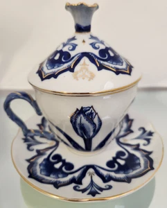 Bombay Co. Vintage Teacup Lid & Saucer Cobolt Blue & White Gold Gilt Mismatched? - Bild 1 von 9