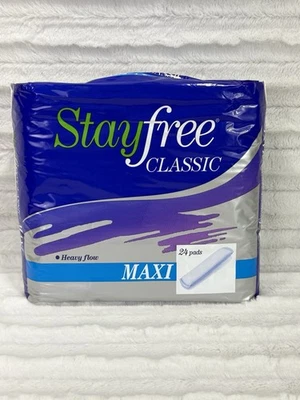 Maxi almohadillas Stayfree Classic Maxi Heavy Flow 1995 de colección paquete de 24 almohadillas nuevas de stock Foto 1 de 4