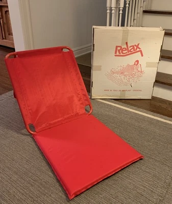 Cadeira dobrável RELAX vintage perfil baixo festival praia gramado piscina vermelha Itália BOM! - Imagem 1 de 4