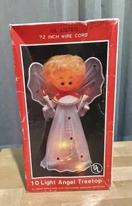 ANGELO DI NATALE VINTAGE MCM 10 LUCI ILLUMINATO ALBERO TOPPER DECORAZIONE SCATOLA ORIGINALE - Foto 1 di 7