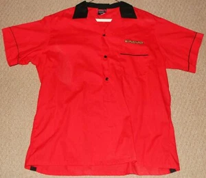 Vintage 1960s Hilton Bowling Shirt USA Made "Windsor" Red & Black XL Sheer Blend - Picture 1 of 11