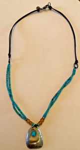 Silpada 925 Sterling Silver Turquoise Glass Beads Leather Brass Necklace N2106 - Picture 1 of 5