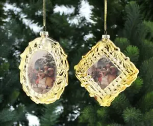 Marco de fotos de vidrio dorado decoraciones de árbol de Navidad paquete de 13 cm x2 surtido - Imagen 1 de 1