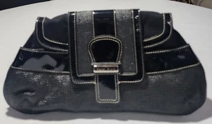 White House Black Market Clutch purse Leather Straw Magnetic Pockets New, Large  - Picture 1 of 12