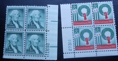 U.S: 2 Plate blocks of 4 MNH, SC # 1031 & 1205 from 1956 & 1962. lot 08-00 - Image 1 of 2