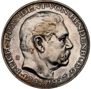 Germany 1927-D - "Weimar Republic Hindenburg 80th" Silver Medal - NGC MS66 - Picture 1 of 4