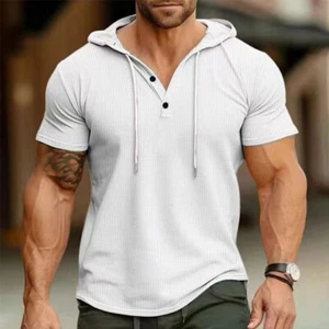 Neu Herren Kurzarm T-Shirt, Herren Kapuzenoberteil, Henry Shirt - Bild 1 von 28