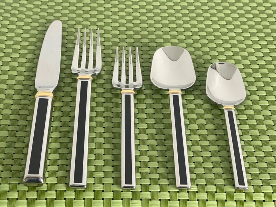 Oneida MIDNIGHT Stainless USA Black Enamel Inlay & Gold Flatware CHOICE C5VG - Image 1 of 1