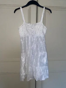 RIVER ISLAND Y2K Silver White Metallic Dress Size 10 Euro Summer Prairie Boho - Picture 1 of 9