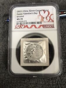 NGC MS70 China Gilt Copper Holographic Medal Art - Love - Happy Valentine's Day