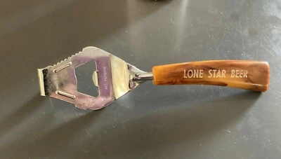 Cerveza Lone Star ~ Abridor de latas/botellas de cerveza multiusos vintage con mango de baquelita Foto 1 de 4