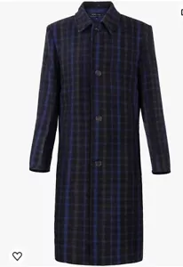 The Platinum Tailor Mens Sz 42 Navy Wool Overcoat Long Warm Check Coat Worn Once - Picture 1 of 14