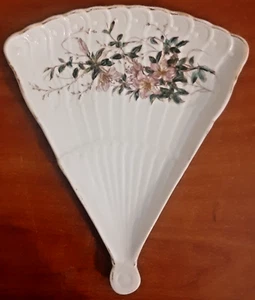 Vintage fan shaped ceramic plate wall hanging Japan flowers numbered marked 9.5" - Picture 1 of 12