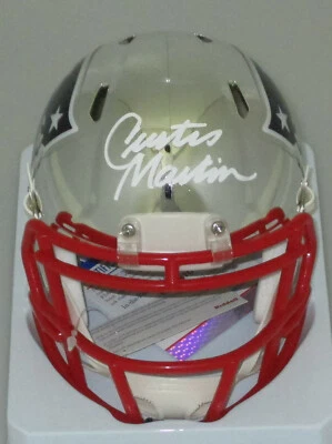 Patriots Hall of Famer CURTIS MARTIN Signed Riddell CHROME Mini Helmet AUTO PSA - Image 1 of 2