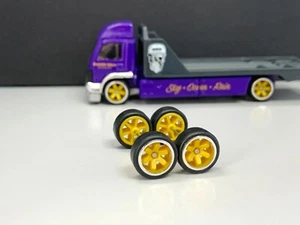 R523 Hot Wheels 1/64 Set Real Riders TE37 Bronze 12mm Long ,RUBBER TIRES RIM - Picture 1 of 8