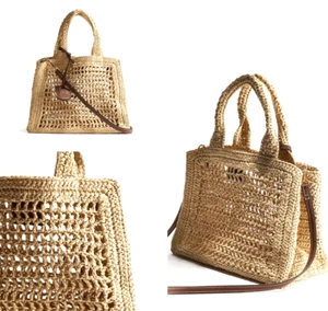 H&M Straw Handbag Shoulder Bag Crossbody ( Beige ) Detachable Shoulder Strap - Picture 1 of 4