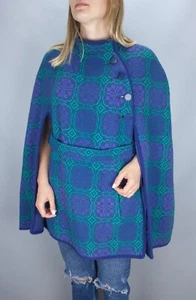 Dillad Coracle Corwgl Vintage Cape S-M Welsh Woollens 60's Wool Womens Multicol - Picture 1 of 22