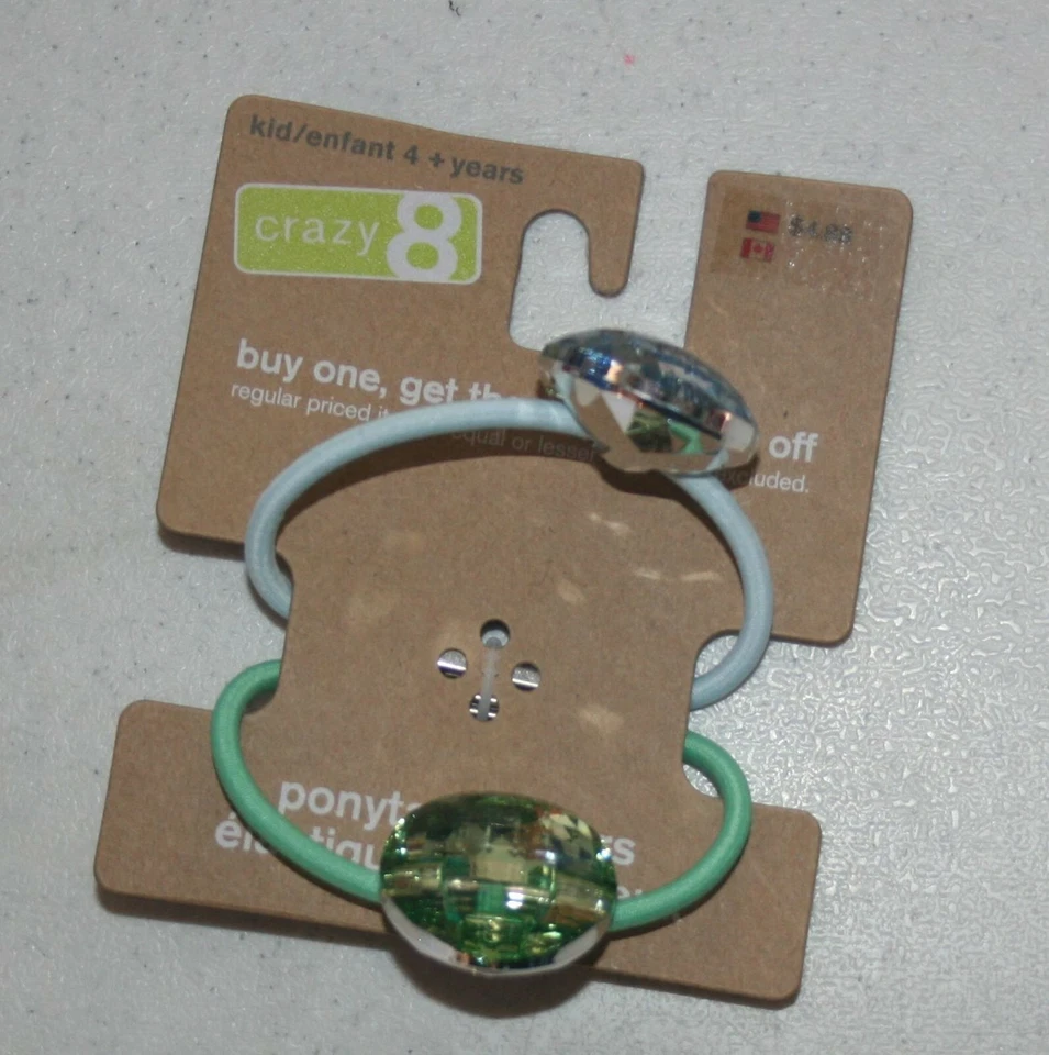 New Crazy 8 Girls Gem  Pony Holder Ponytail Hair Accessory NWT 2 pk Blue Green - Image 1 of 1