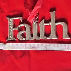 FAITH Harvey Lewis Silver tone with rhinestones word Christmas Ornament - Picture 1 of 4