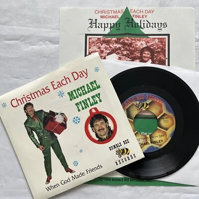 MICHAEL FINLEY Christmas Each Day / When God Made Friends 45rpm w/ Orig POSTER! - Image 1 of 4