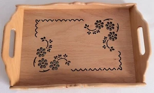Wooden Breakfast Tray With Handles, Unique Wedding Gift,Laser Engraved Pattern - Picture 1 of 9