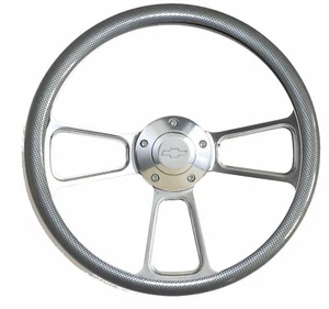 Steering Wheel 14" Billet Steering Wheel with Chevy Horn & Carbon Fiber Look HW - Bild 1 von 24