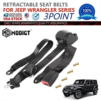 Kit de cinturón ajustable de vehículo negro retráctil de 3 puntos para Jeep J20 Foto 1 de 4