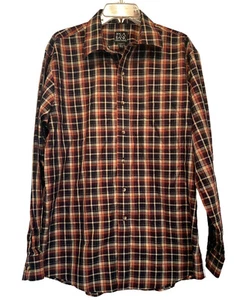 Jos. A. Bank Traveler's Men’s Plaid Button Down Long Sleeve Shirt Size L Brown - Picture 1 of 8