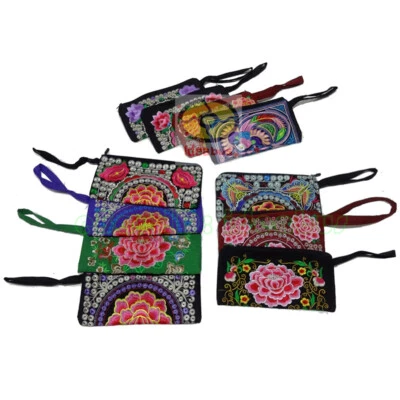 3/6/12/24PCS Mixed Hmong Embroidery Cluth Coin HandBags Purses Wallet wholesale - Photo 1/4